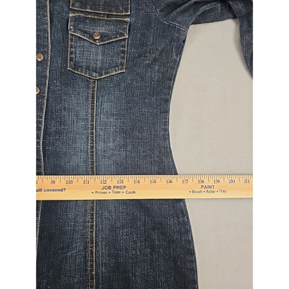 OLD NAVY Denim Full Front Snap Dress Women's Size 8 Pocket 3/4 Sleeve Vintage - Picture 6 of 11